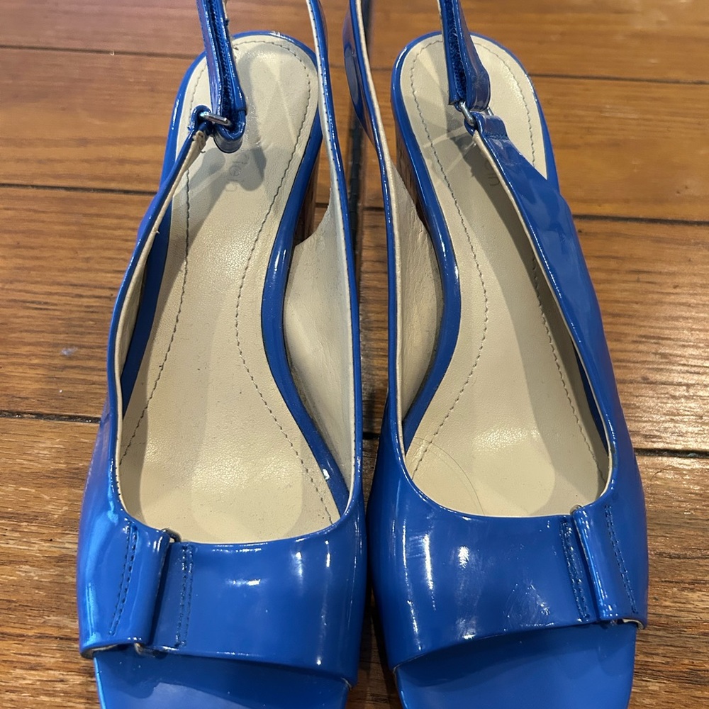 Calvin Klein Blue Patent Leather Slingback Sandals